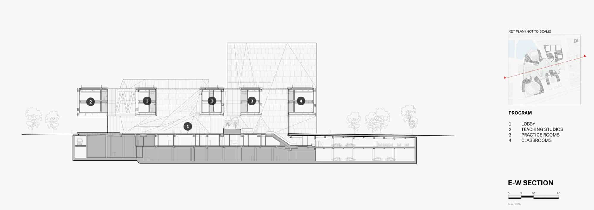 L'extérieur du bâtiment déploie des panneaux en bois Parklex Prodema pour une architecture de finition rustique, qui sont hautement résistants, durables et provenant de sources durables.