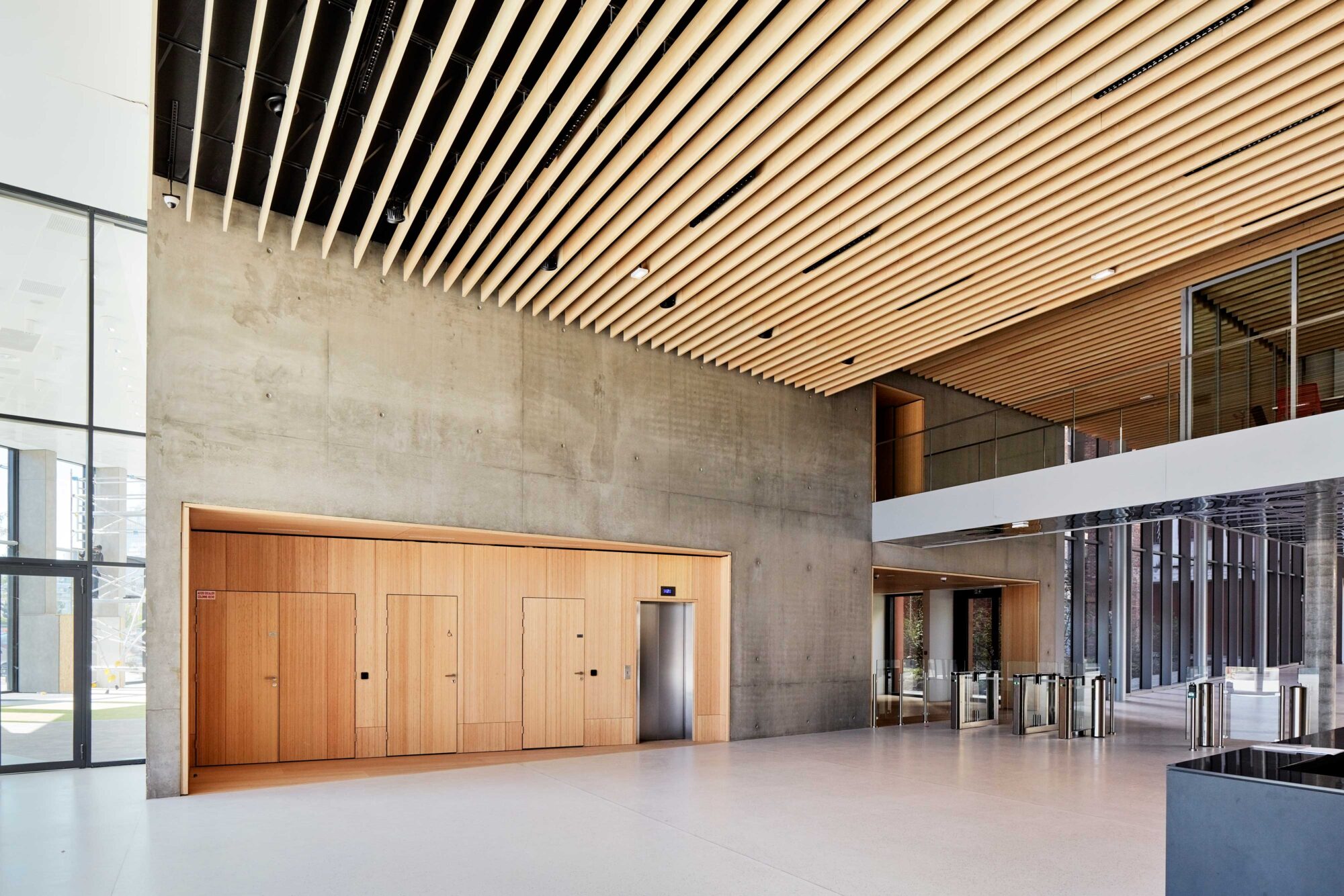 Parklex Prodema natural timber interior panelling and flooring at Orange campus Lyon by Hardel Le Bihan / HGA-Hubert Godet
