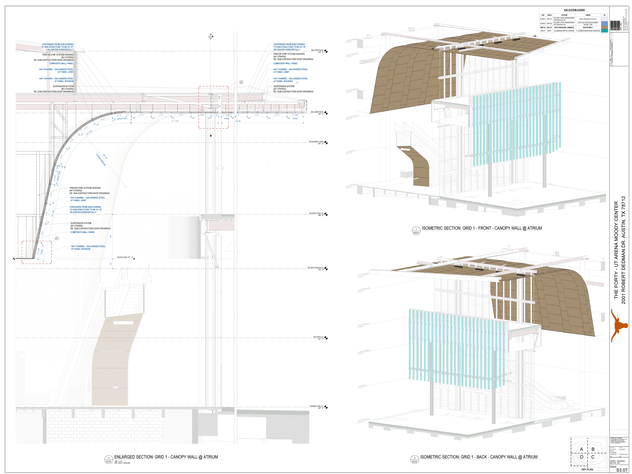 Natural wood panelling interior and exterior at Moody Center University of Texas Austin